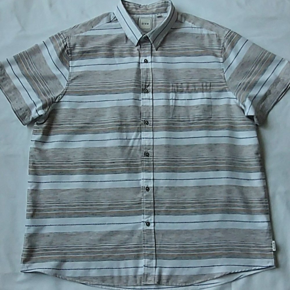 Rowm, XL, short sleeve horizontal stripe button up shirt